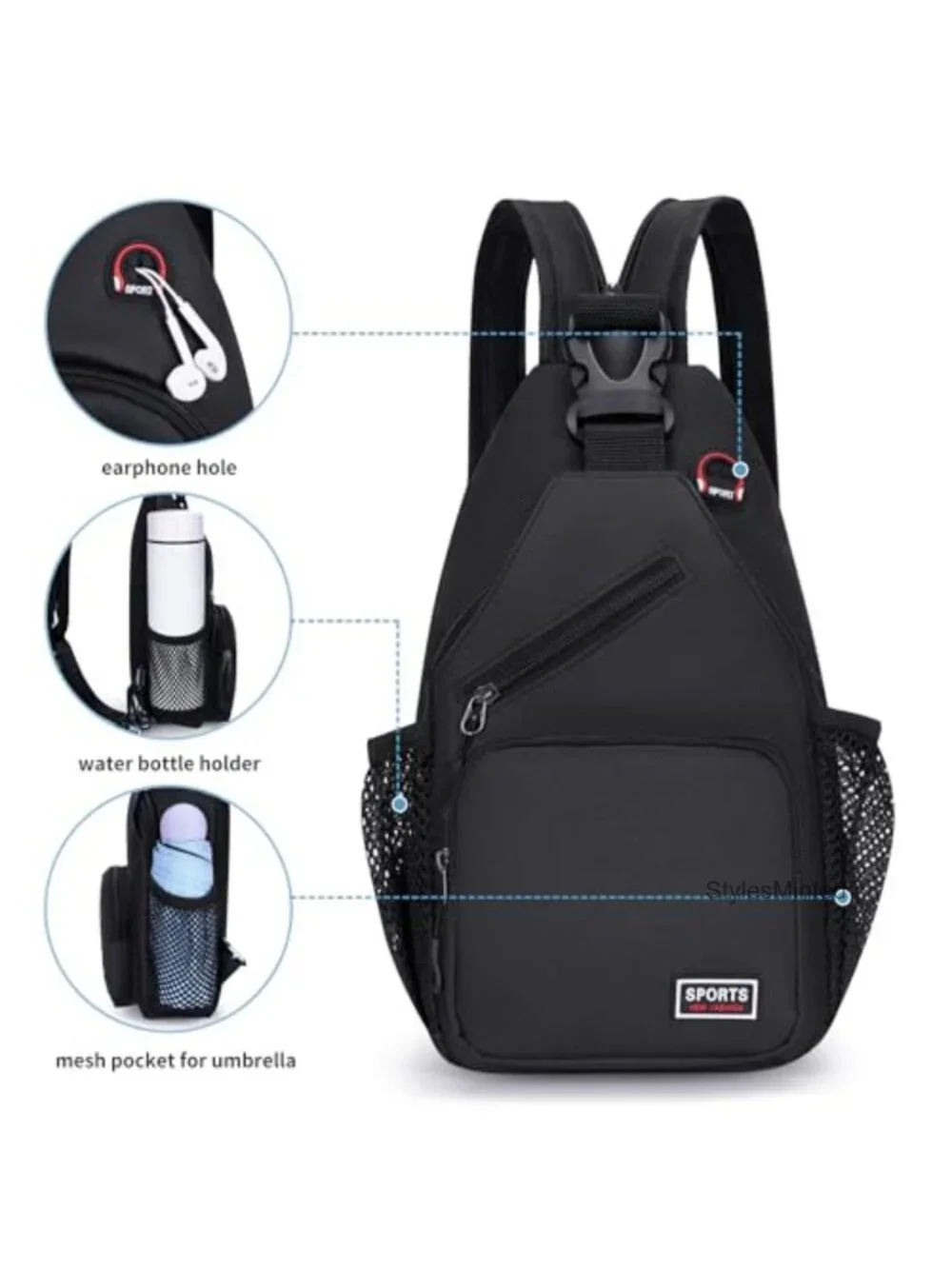 Hiking Daypack Crossbody Chest Bag 3-in-1 Adjustable Strap Water Repellent